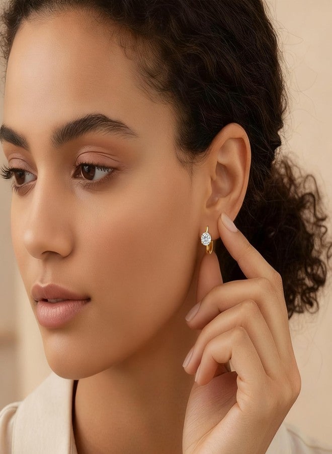 Sereney أقراط سيريني من الفضة الإسترليني والذهب، أقراط مويسانيت للنساء، أقراط من الفضة الإسترليني عيار 925، مجوهرات ذهبية مرصعة بأقراط من الماس المصنّع في المختبر بوزن 0.5 قيراط، أقراط حلقية مضادة للحساسية للنساء - Image 2